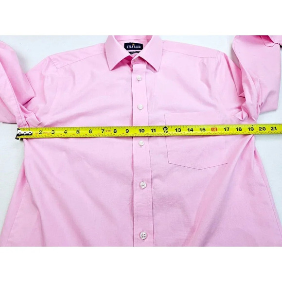 Stafford Regular Fit Size 14.5 32-33 Mens Pink Travel Easy Care Broadcloth Shirt - Picture 3 of 8